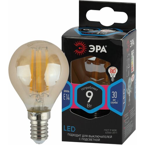 ������ 193� ��� F-LED P45-9W-840-E14 gold ��� (��������, ��� �����, 9��, �����, E14) (10/100/3600)
