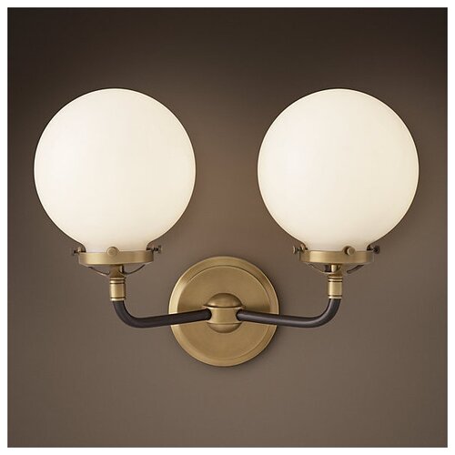  11800  Bistro Globe Clear Glass Double Sconce Brass Milk