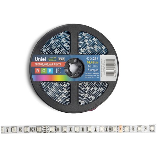  2144   Uniel ULS-5050-60LED/m-10mm-IP20-DC24V-14,4W/m-5M-RGB    