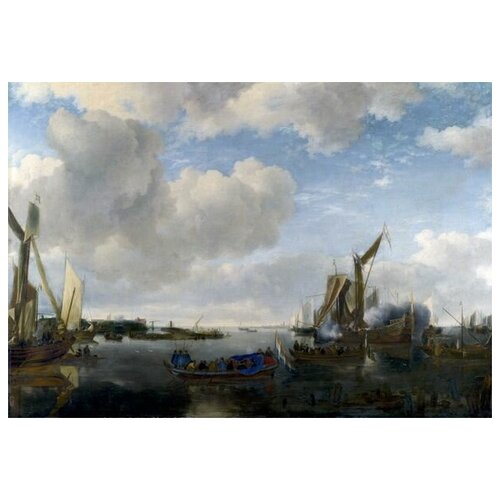  1930       (A River Scene with a Dutch Yacht firing a Salute)   58. x 40.