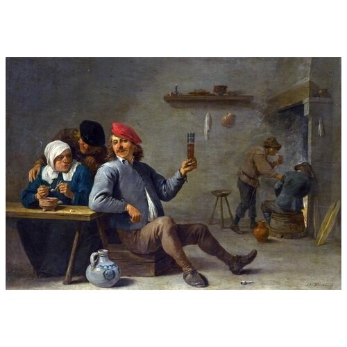  1290           (A Man holding a Glass and an Old Woman lighting a Pipe)    43. x 30.