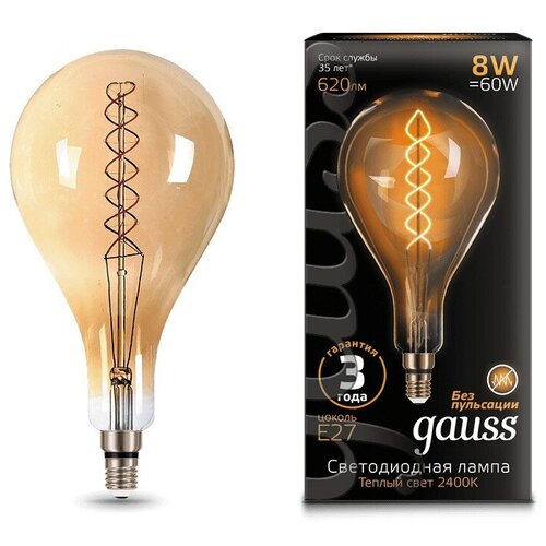 ������ 1690� ����� Gauss LED Vintage Filament Flexible A160 8W E27 160*300mm Amber 620lm 2400K 1/6