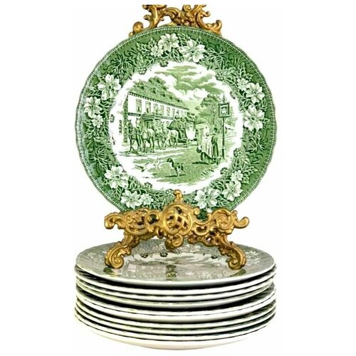 купить 3400р Тарелки для второго Royal Tudor Vare, посуда, зеленая, английская, фарфор, фаянс, винтаж, подарок,Англия