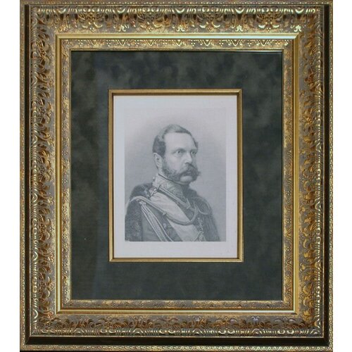 купить 42000р Старинная гравюра Александр II, багет, стекло, Россия, 19 век