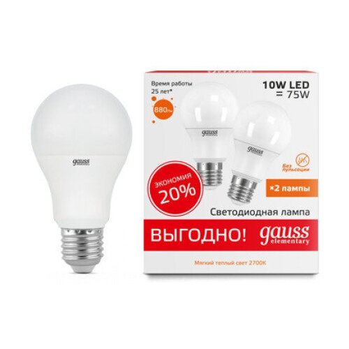 ������ 606� Gauss ����� LED Elementary A60 10W E27 2700K (2 ����� � ��������) 3 �� (���. 23210P)