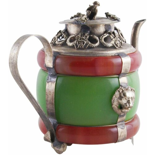 купить Декоративный чайник в традиционном восточном стиле. Агат, нефрит, металл, прочеканка. Китай, вторая половина XX века., цена 7400 рубл