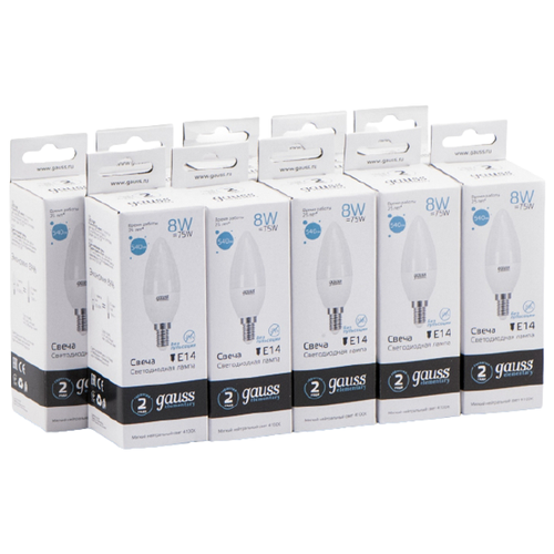 ������ 1050� �������� ������������ ���� Gauss Elementary LED Candle E14 8W 4100K 33128 x10
