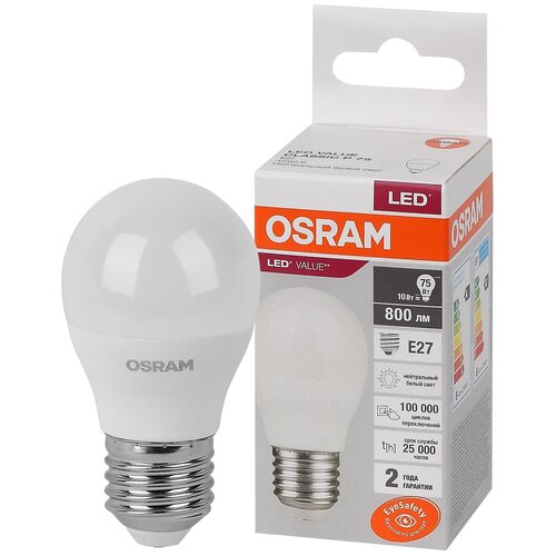 ������ 134� ����� ������������ LED Value P75 4000� 10�� ��� ������� E27 230� Osram 4058075579927