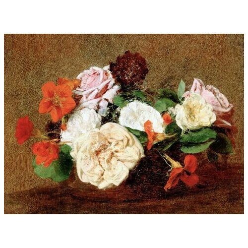  1800         (Roses and Nasturtiums in a Vase) 53. x 40.