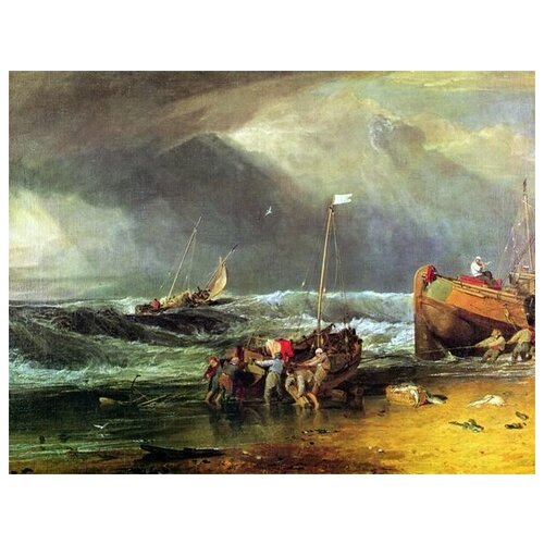  2410         ( Coast Scene with Fishermen hauling a Boat ashore) Ҹ  65. x 50.