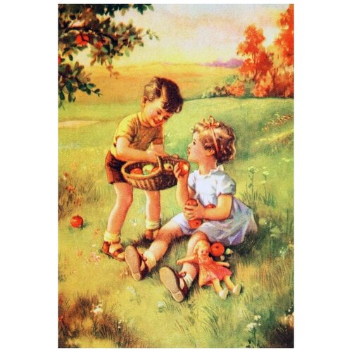  1330        (Children with a basket of apples) 30. x 44.