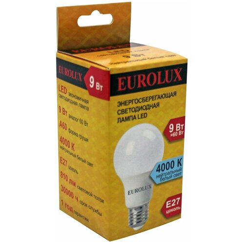 ������ 207� ����� ������������ �����, 9��, �����������, �27 EUROLUX LL-E-A60-9W-230-4K-E27