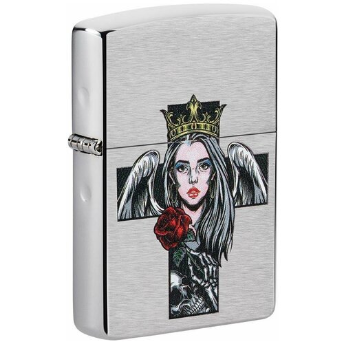  3990    ZIPPO Classic 49262 Cross, Queen and Skull Design   Brushed Chrome - ,   