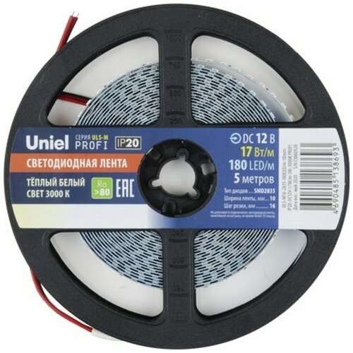  2008   Uniel ULS-M16-2835-180LED/m-10mm-IP20-DC12V-17W/m-5M-3000K PROFI    